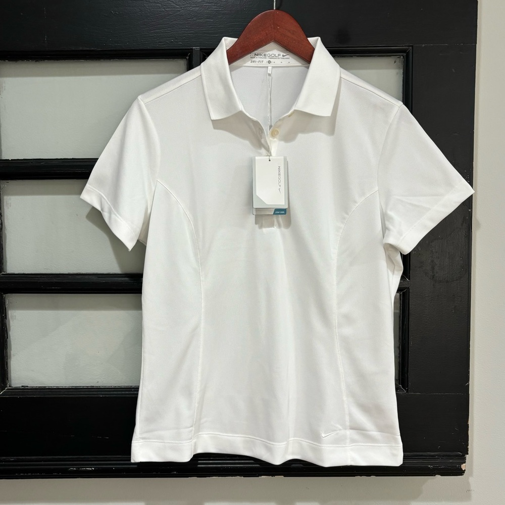 NWT Nike Dri Fit Womens Golf Polo White Tennis Tee Shirt Size Medium NEW - Picture 3 of 9